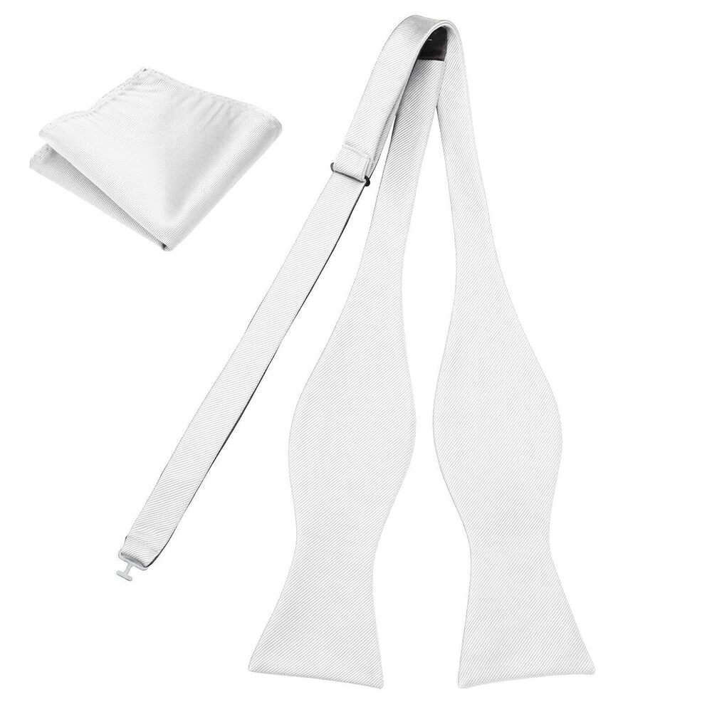 3953 Woven Self Tie Bow Tie and Pocket Square Formal Wear White Bow Ties